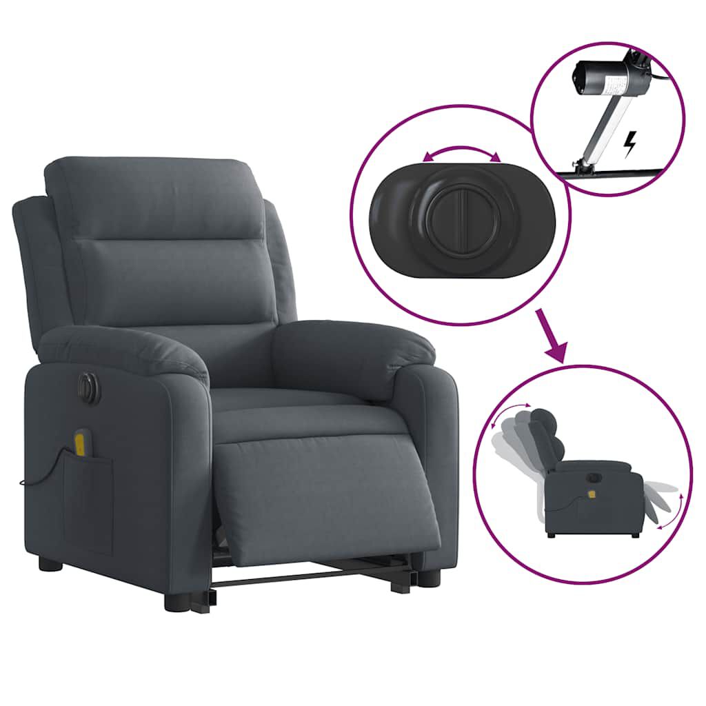 vidaXL Electric Stand up Massage Recliner Chair Dark Grey Velvet
