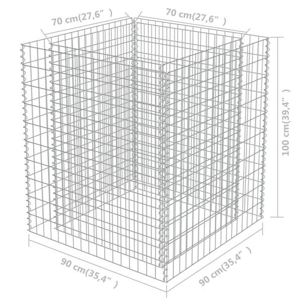 vidaXL Gabion Raised Bed Galvanised Steel 90x90x100 cm