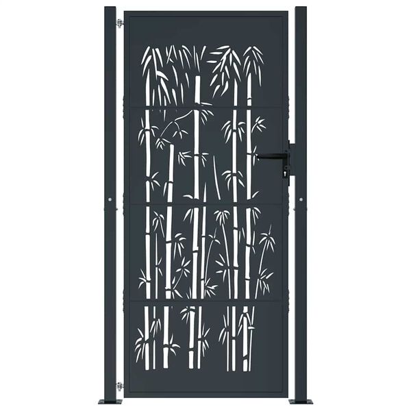 vidaXL Garden Gate Anthracite 100x175 cm Steel Bamboo Design