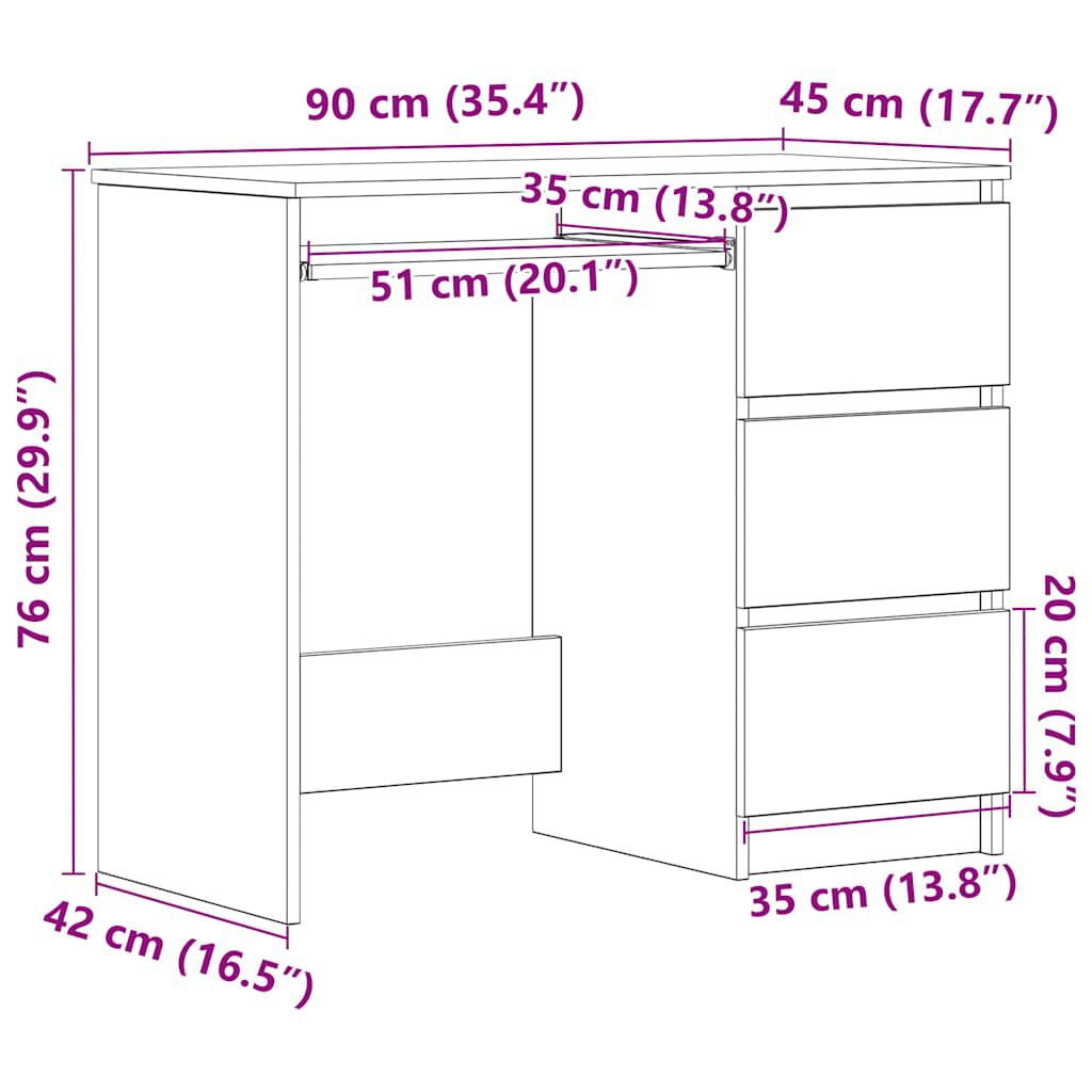 vidaXL Desk Brown Oak 90x45x76 cm Engineered Wood