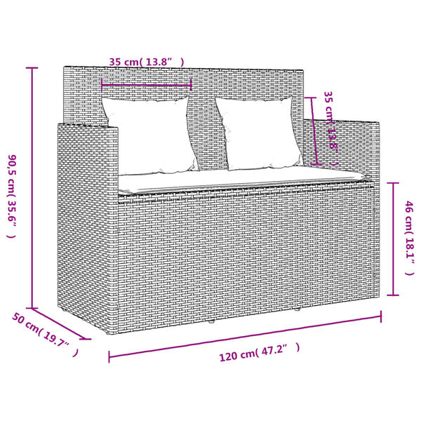 vidaXL Garden Bench with Cushions Grey Poly Rattan