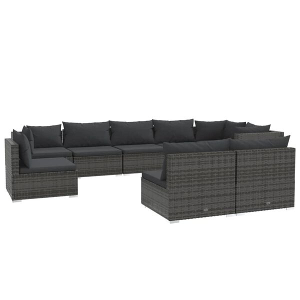 vidaXL 9 Piece Garden Lounge Set with Cushions Poly Rattan Grey