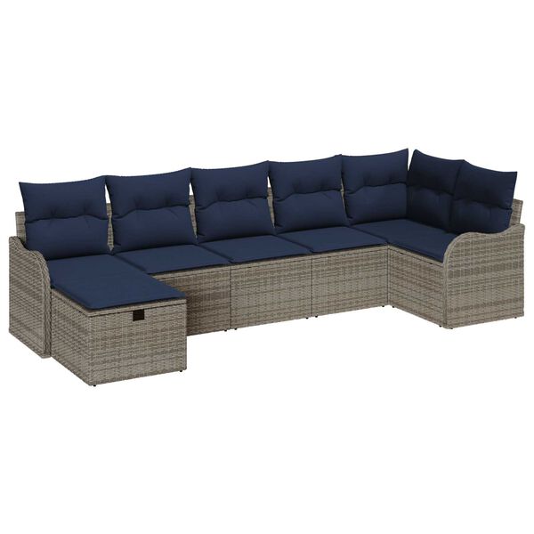 vidaXL 7 Piece Garden Sofa Set with Cushions Grey Poly Rattan