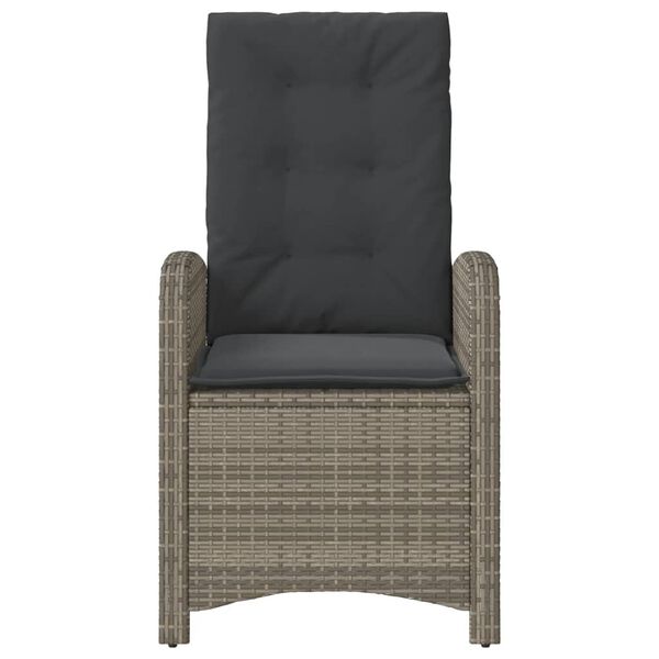 vidaXL Reclining Garden Chair with Cushions Grey Poly Rattan