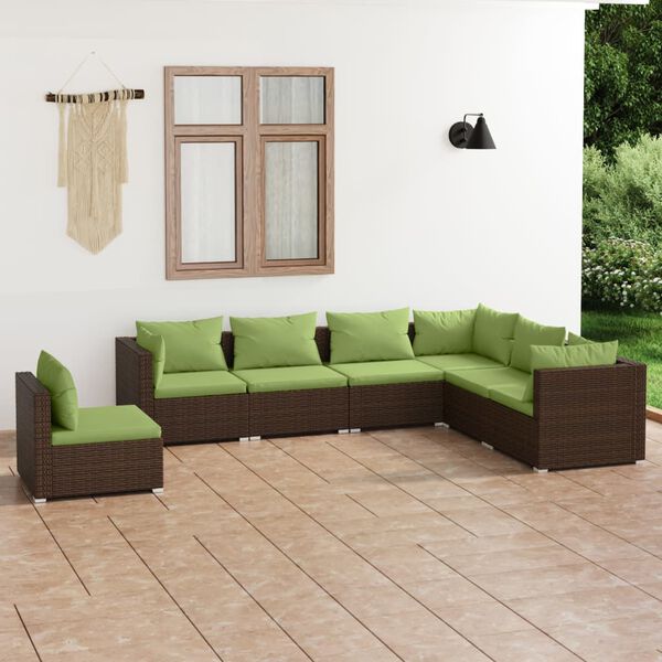 vidaXL 7 Piece Garden Lounge Set with Cushions Poly Rattan Brown