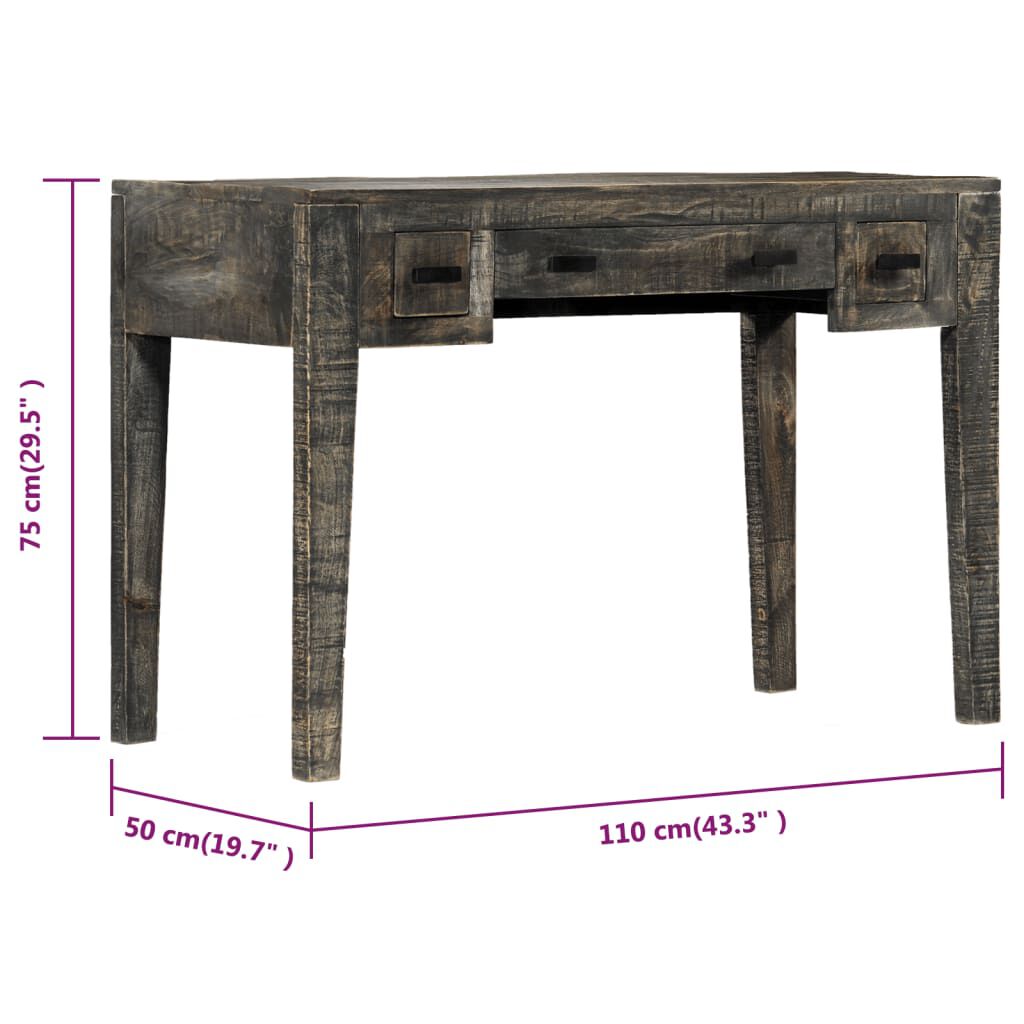 vidaXL Desk Black 110x50x75 cm Solid Mango Wood