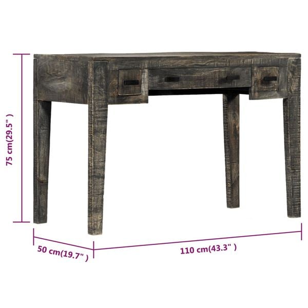 vidaXL Desk Black 110x50x75 cm Solid Mango Wood