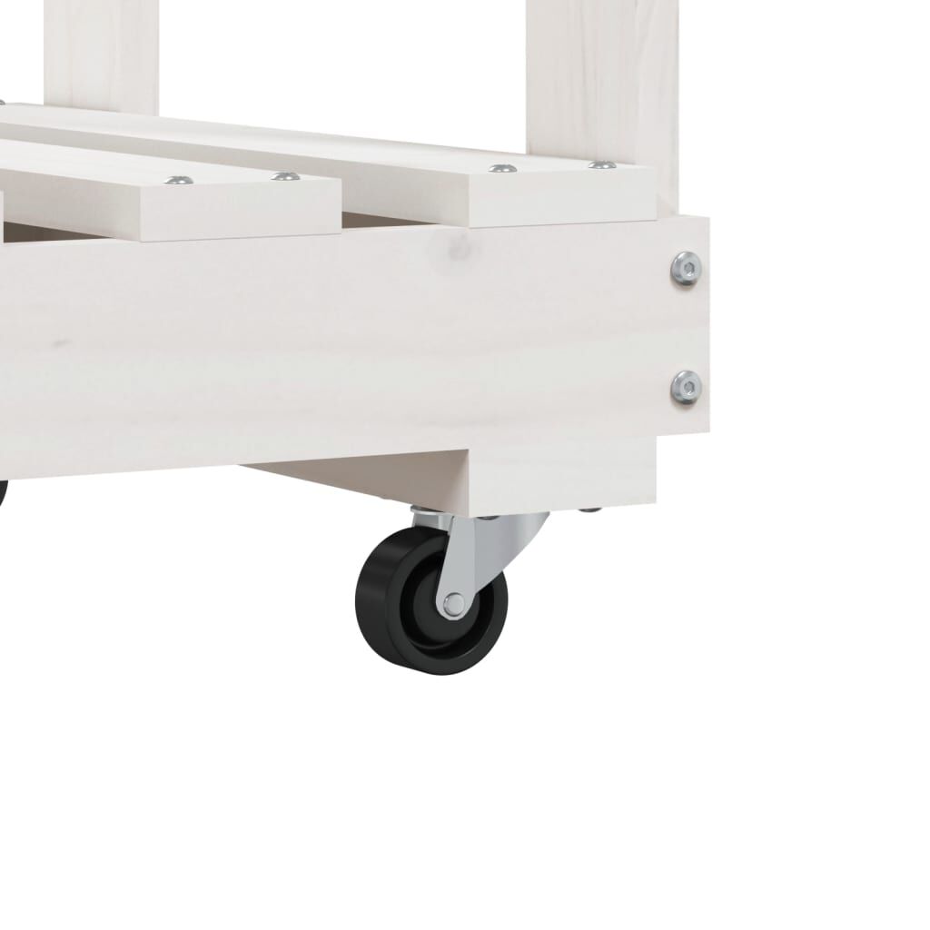 vidaXL Log Holder with Wheels White 76.5x40x108 cm Solid Wood Pine