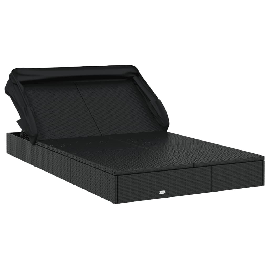 vidaXL 2-Person Sunbed with Foldable Roof Black 213x118x97 cm Poly Rattan