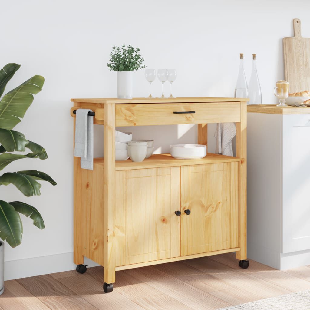 vidaXL Kitchen Trolley MONZA 84x40x90 cm Solid Wood Pine