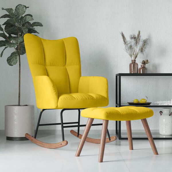 vidaXL Rocking Chair with a Stool Mustard Yellow Velvet