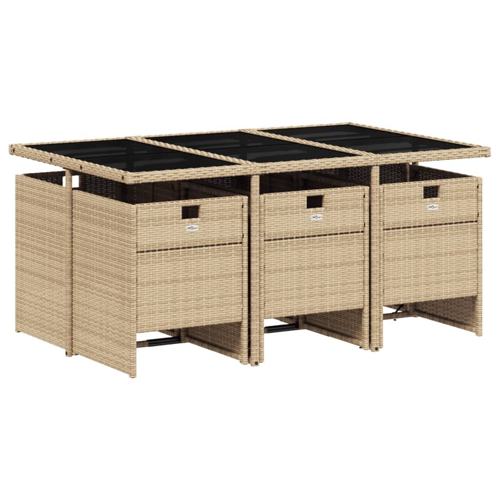 vidaXL 7 Piece Garden Dining Set with Cushions Beige Poly Rattan