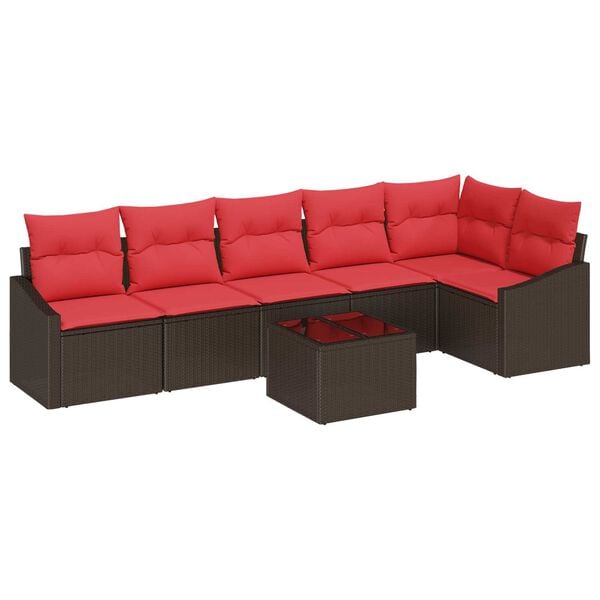 vidaXL 7 Piece Garden Sofa Set with Cushions Brown Poly Rattan