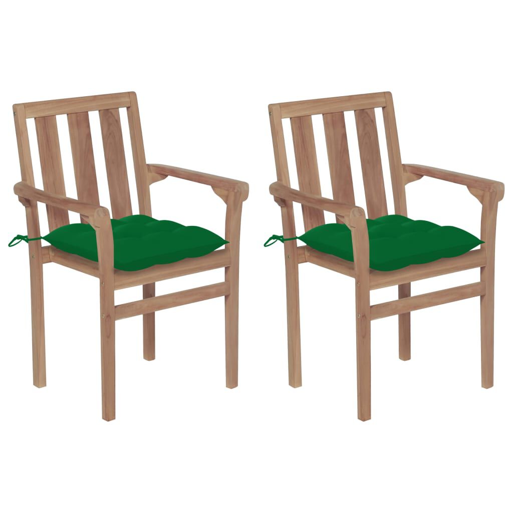 vidaXL Garden Chairs 2 pcs with Green Cushions Solid Teak Wood