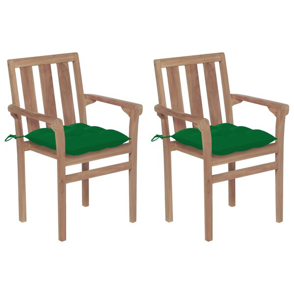 vidaXL Garden Chairs 2 pcs with Green Cushions Solid Teak Wood