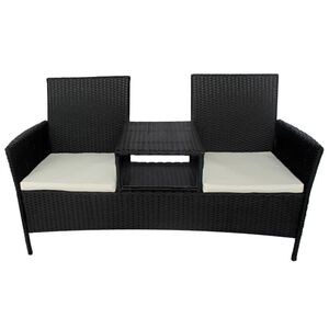 vidaXL 2-Seater Garden Sofa with Tea Table Poly Rattan Black
