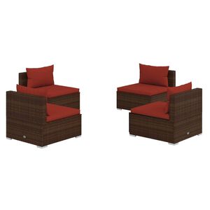 vidaXL 4 Piece Garden Lounge Set with Cushions Poly Rattan Brown