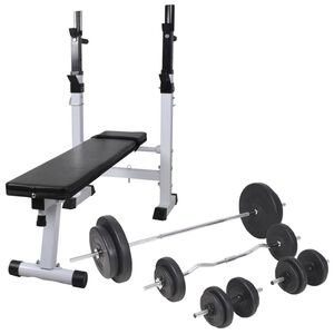 vidaXL Workout Bench with Weight Rack, Barbell and Dumbbell Set 90 kg