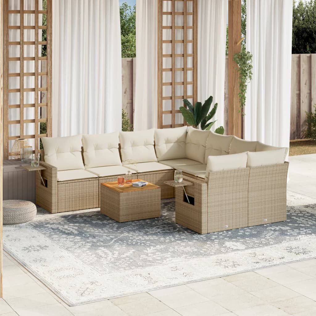 vidaXL 9 Piece Garden Sofa Set with Cushions Beige Poly Rattan