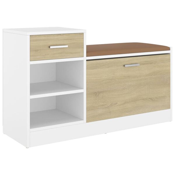 vidaXL Shoe Bench White and Sonoma Oak 94.5x31x57 cm Engineered Wood