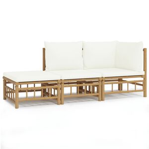 vidaXL 3 Piece Garden Lounge Set with Cream White Cushions Bamboo