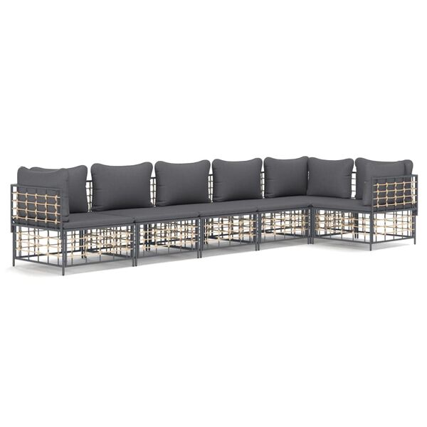 vidaXL 6 Piece Garden Lounge Set with Cushions Anthracite Poly Rattan