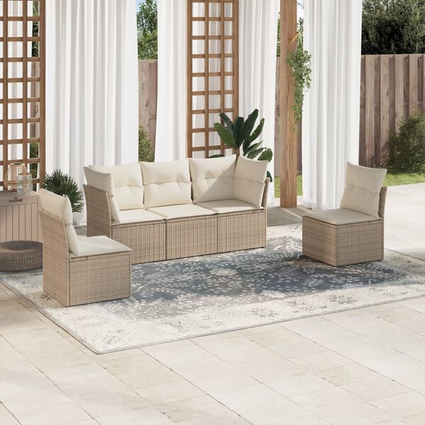 vidaXL 5 Piece Garden Sofa Set with Cushions Beige Poly Rattan