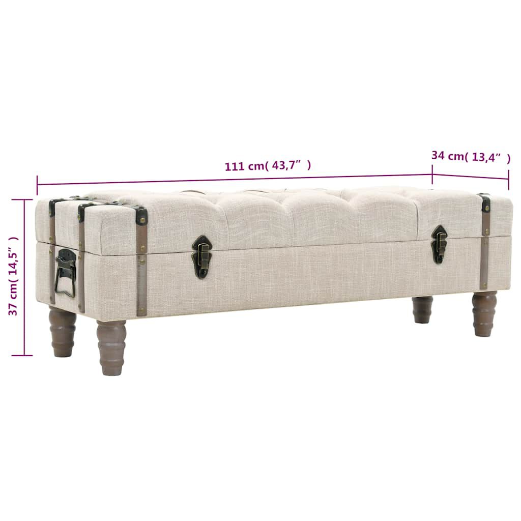 vidaXL Storage Bench 111 cm Cream Solid Wood Fir&Fabric