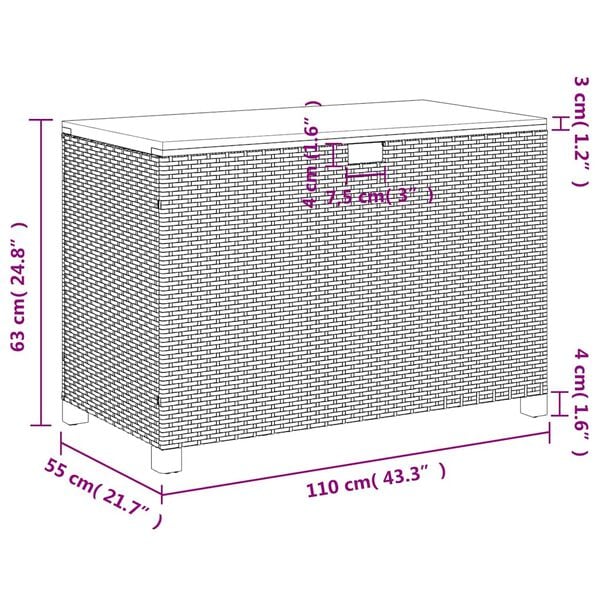 vidaXL Garden Storage Box Black 110x55x63 cm Poly Rattan Acacia Wood
