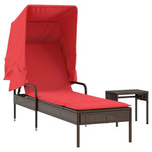 vidaXL Sun Lounger with Canopy and Table Brown Poly Rattan