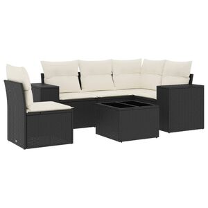 vidaXL 6 Piece Garden Sofa Set with Cushions Black Poly Rattan