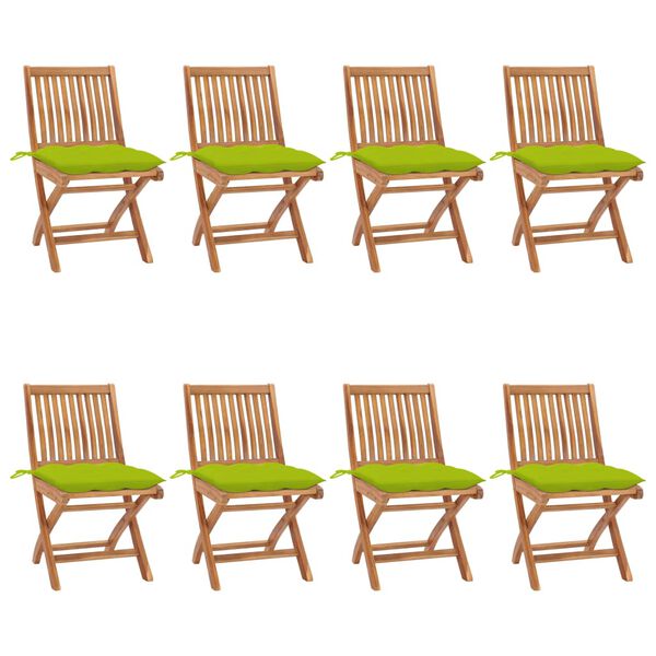 vidaXL Folding Garden Chairs with Cushions 8 pcs Solid Teak Wood