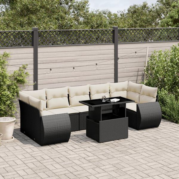 vidaXL 8 Piece Garden Sofa Set with Cushions Black Poly Rattan