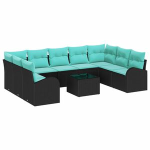 vidaXL Garden Sofa Set 10 pcs Black and Turquoise Poly Rattan