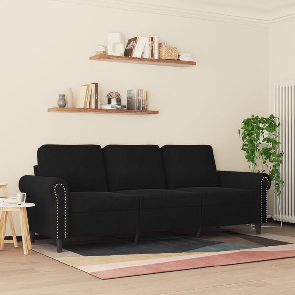 vidaXL 3-Seater Sofa Black 180 cm Velvet