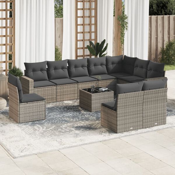 vidaXL 11 Piece Garden Sofa Set with Cushions Grey Poly Rattan