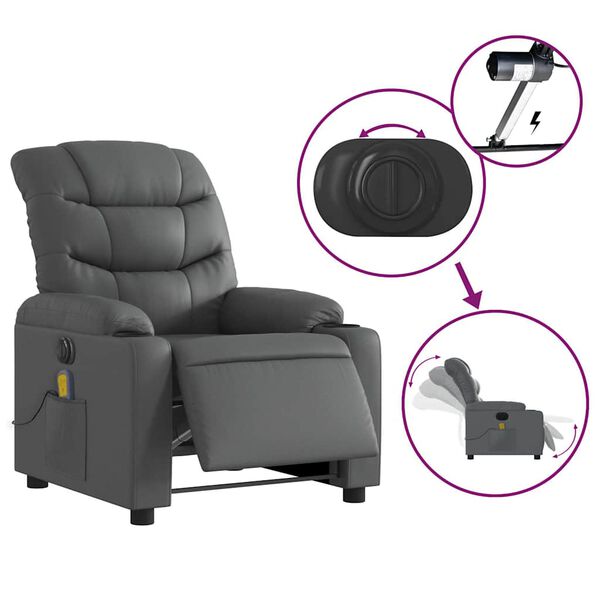 vidaXL Electric Massage Recliner Chair Grey Faux Leather