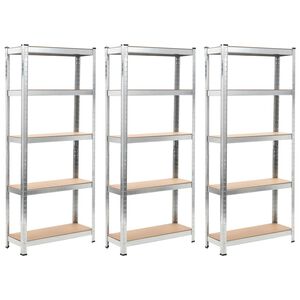 vidaXL Storage Shelves 3 pcs Silver 75x30x172 cm Steel and MDF