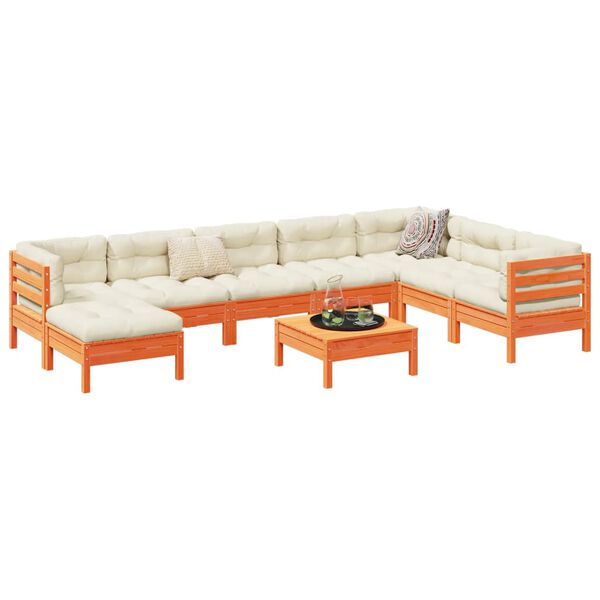 vidaXL 9 Piece Garden Sofa Set with Cushions Wax Brown Solid Wood Pine