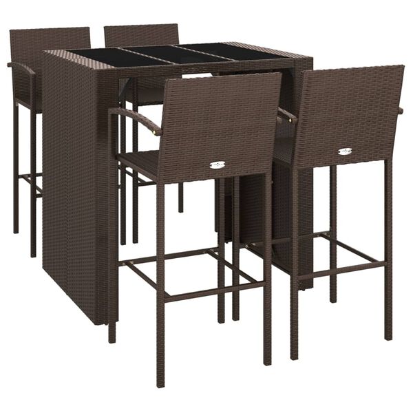 vidaXL 5 Piece Garden Bar Set Brown Poly Rattan