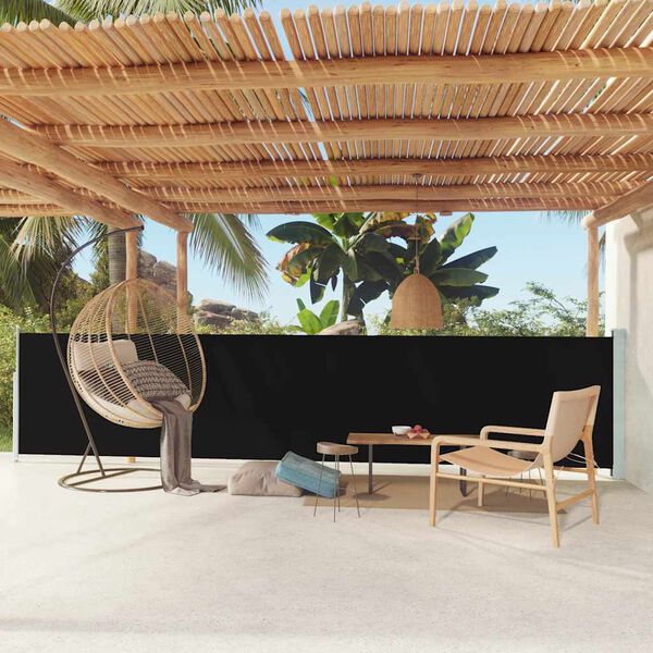 vidaXL Patio Retractable Side Awning 117x600 cm Black