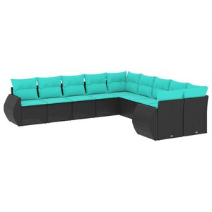 vidaXL 10 Piece Garden Sofa Set with Cushions Black Poly Rattan
