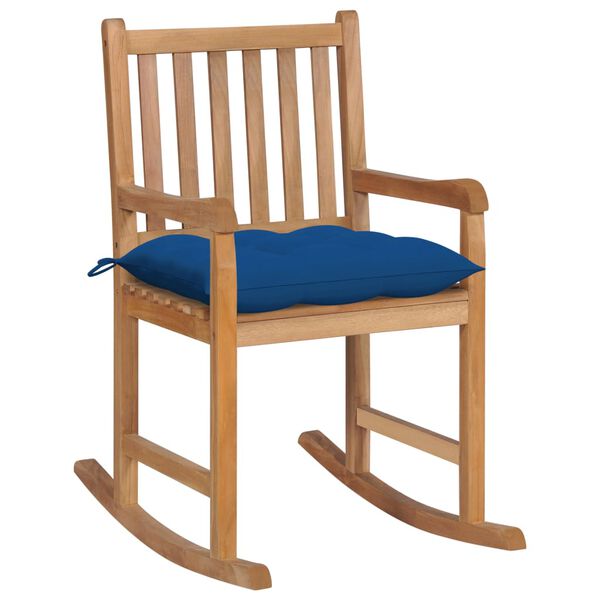 vidaXL Rocking Chair with Blue Cushion Solid Teak Wood