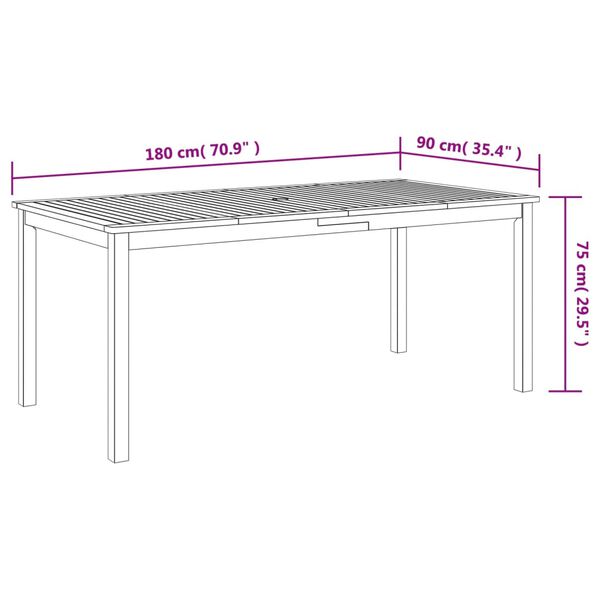 vidaXL Garden Dining Table 180x90x75 cm Solid Wood Acacia
