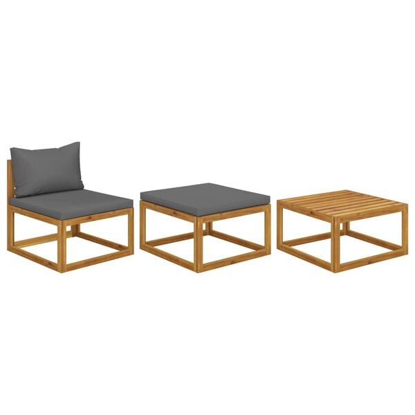 vidaXL 3 Piece Garden Lounge Set with Cushions Solid Acacia Wood