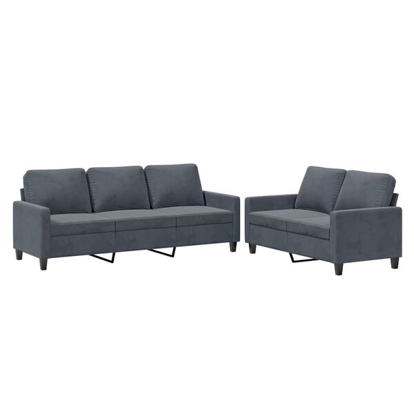 vidaXL 2 Piece Sofa Set with Cushions Dark Grey Velvet