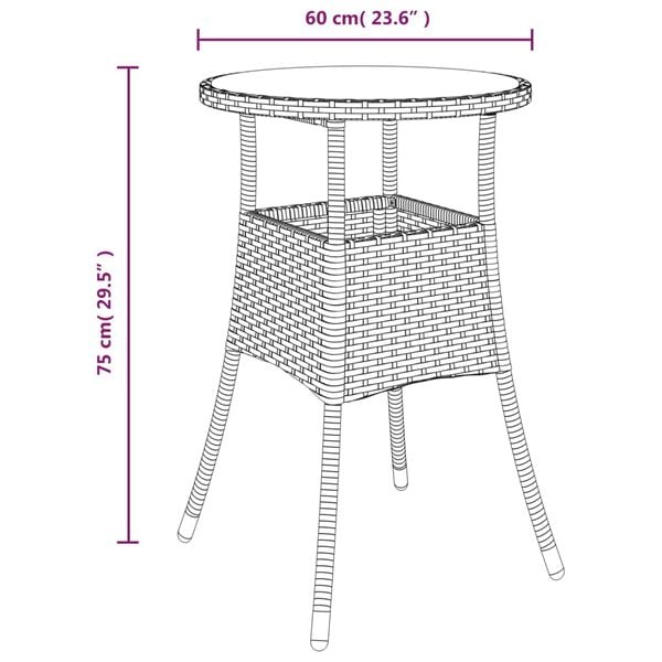 vidaXL Garden Table Ø60x75 cm Tempered Glass and Poly Rattan Black