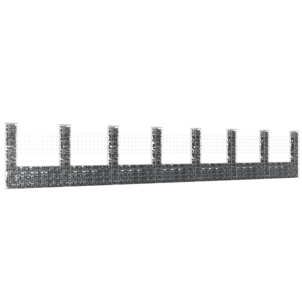 vidaXL U-shape Gabion Basket with 8 Posts Iron 860x20x150 cm