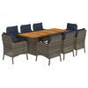 vidaXL 9 Piece Garden Dining Set with Cushions Grey Poly Rattan