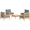 vidaXL 5 Piece Garden Lounge Set with Grey Cushions Pinewood